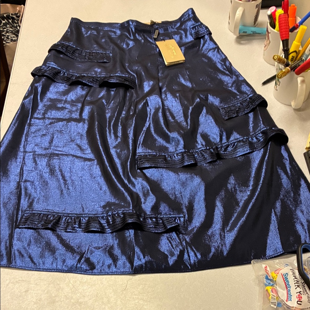 Burberry Shiny Navy A-Line Skirt
